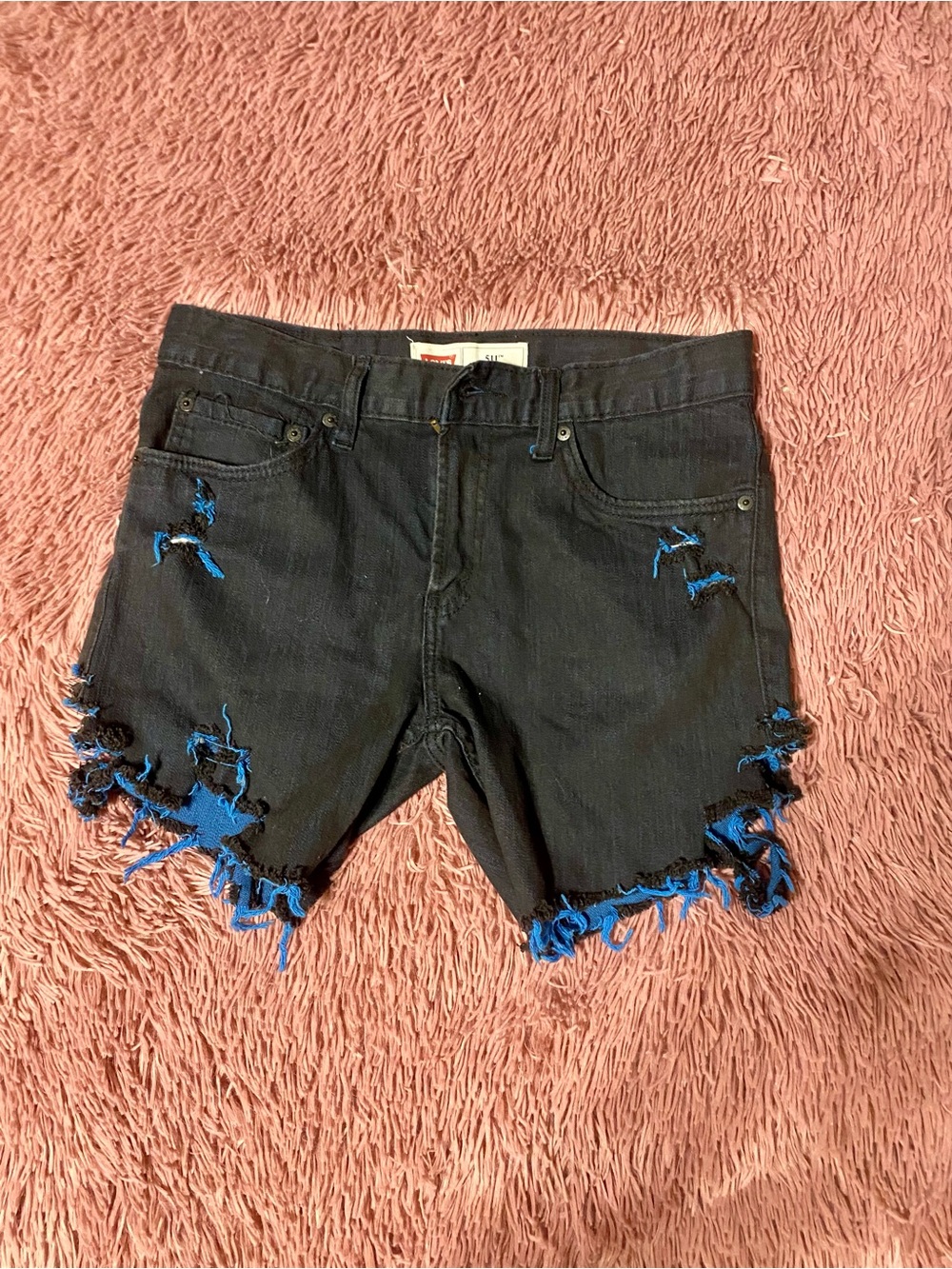 Levi's Black Denim Shorts with Bright Blue Lining